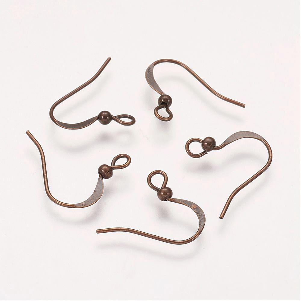 1000 pc Brass French Earring Hooks Flat Earring Hooks with Beads and Horizontal Loop Lead Free & Nickel Free Bronze 15mm Hole: 2mm