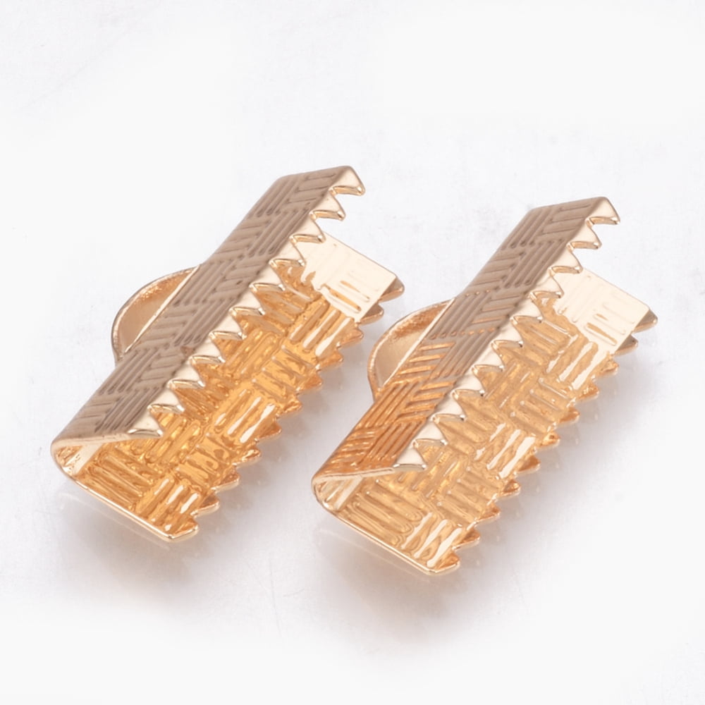 1000 pc Brass Ribbon Crimp Ends Cadmium Free & Nickel Free & Lead Free Rectangle Golden 8x16mm Hole: 1x5mm
