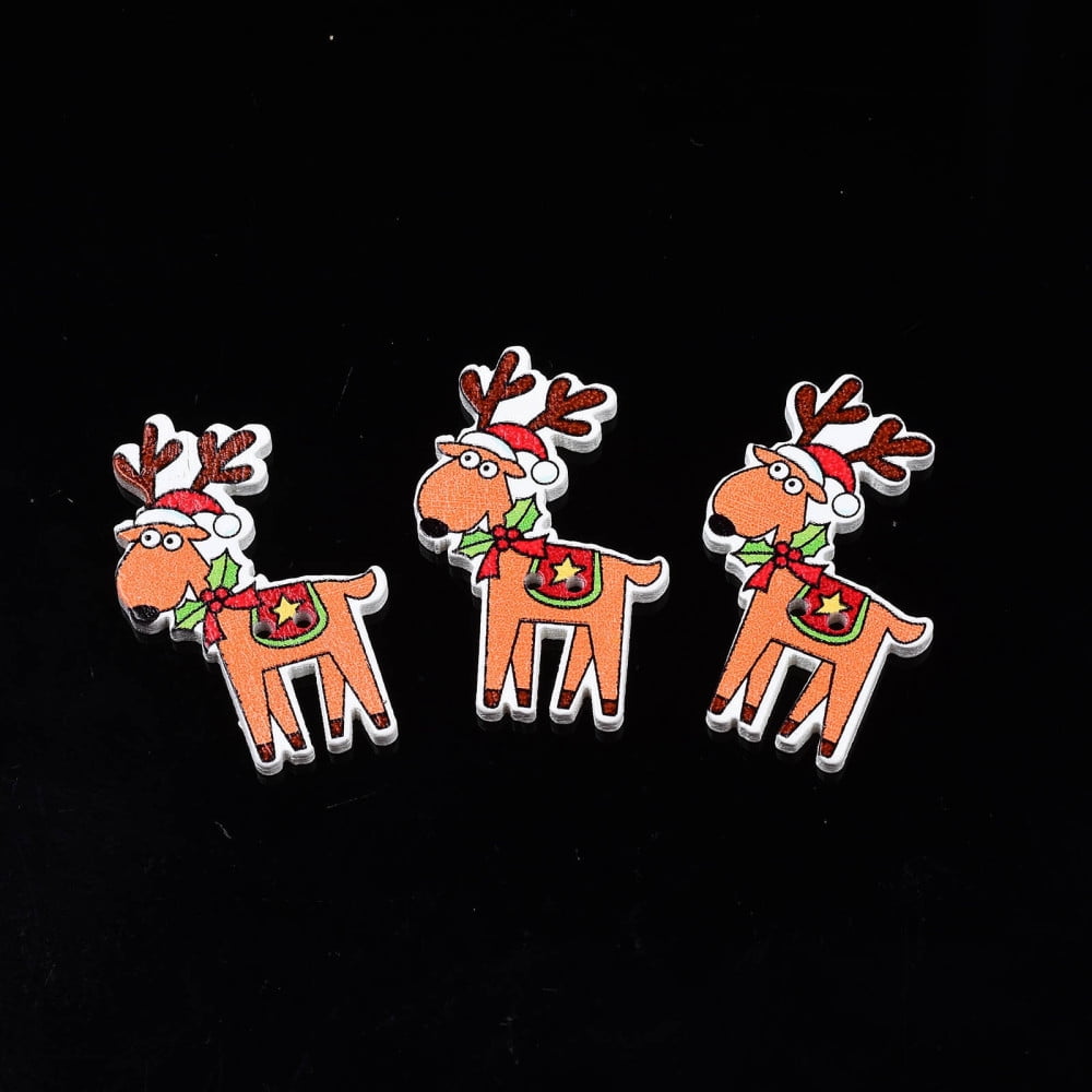 1000 pc Christmas 2-Hole Spray Painted Maple Wooden Buttons Single-Sided Printed Christmas Reindeer/Stag Sandy Brown 40x25.5x2mm Hole: 1.6mm