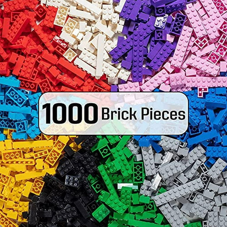 Brick Loot 1,000 Bricks w/Crate- 1000 Toy Building Blocks Plus 70 Free pcs  & Deluxe Hard Storage Crate = 1070 Pieces of Fun! Creative Mixed Vibrant