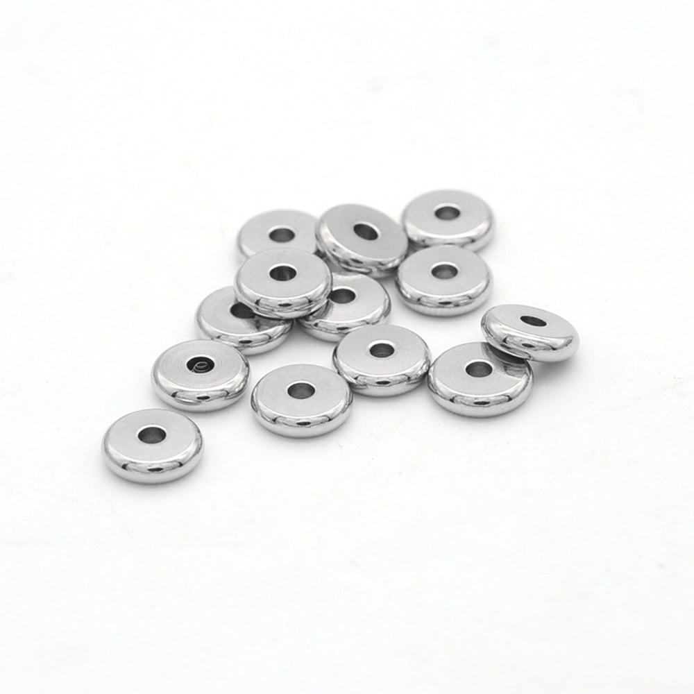 1000 pc Non-Tarnish 304 Stainless Steel Beads Disc/Flat Round Stainless Steel color 6x2mm Hole: 2mm