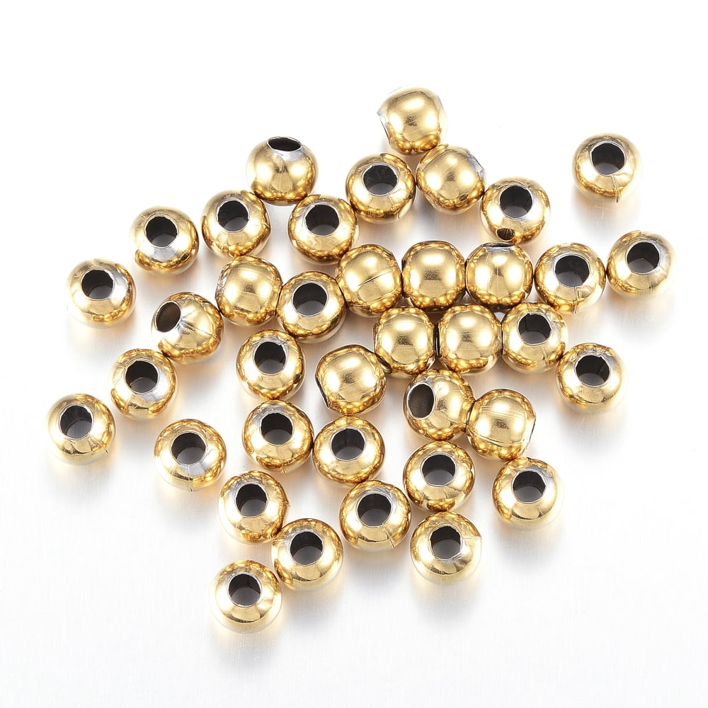 1000 pc Round Ion Plating(IP) 304 Stainless Steel Beads Real 18K golden Plated 6mm Hole: 2~2.5mm