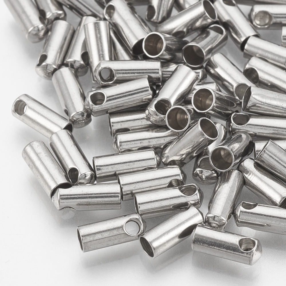 1000 pc Tarnish Resistant 201 Stainless Steel Cord Ends End Caps Stainless Steel color 7x2.2mm Hole: 1mm Inner Diameter: 1.6mm
