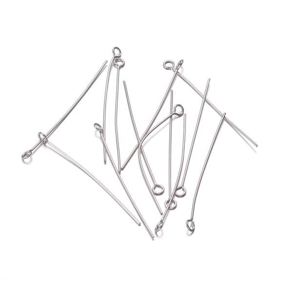 1000 pc Tarnish Resistant 304 Stainless Steel Eye Pins Stainless Steel Color 40mm Hole: 2mm Pin: 0.6mm