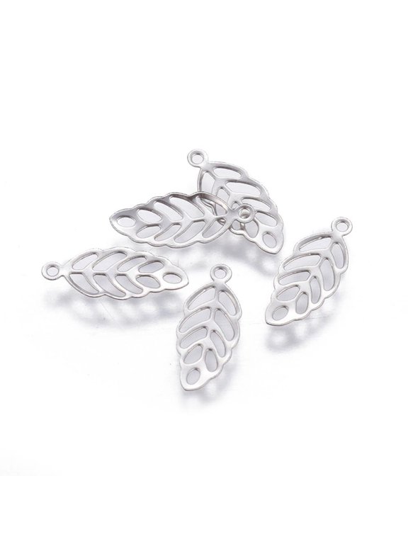 1000 pc Tarnish Resistant 316 Stainless Steel Charms Leaf Stainless Steel Color 13x5.5x0.3mm Hole: 1mm
