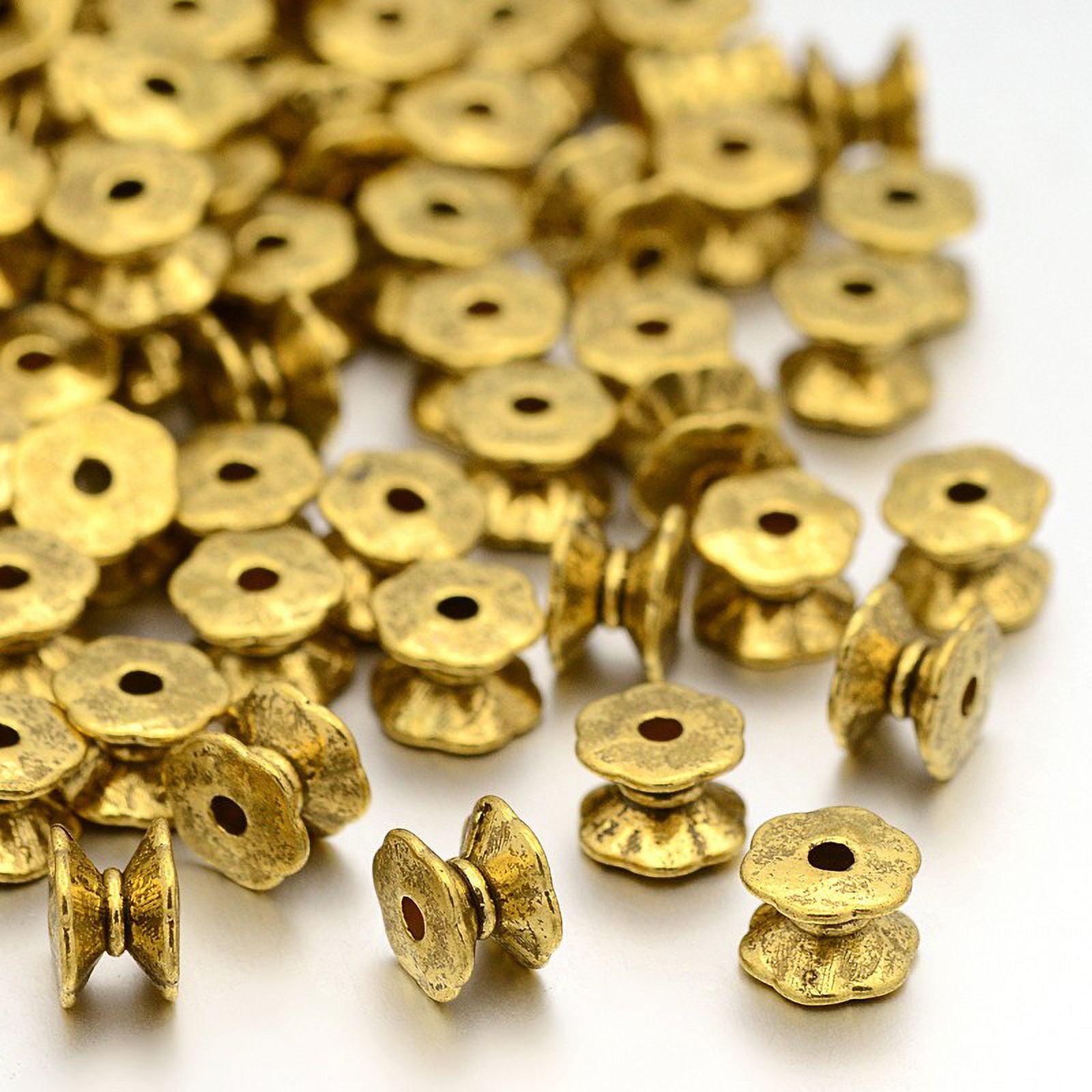 1000 pc Tibetan Silver Double Sided Bead Caps Lead Free Cadmium Free and Nickel Free Antique Golden 5mm long 7mm wide hole: 2mm