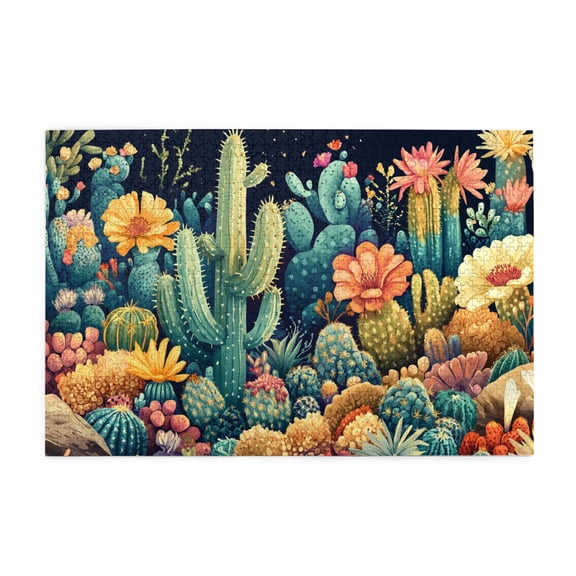 1000 pcs 1000 Piece Vibrant Jigsaw Puzzle Cactus Garden Night,Stunningly Vibrant Colors,Funny Artwork for Adults,Charm Plant Art Cactus Garden Night Wooden Puzzles 1000 Piece,Gift for Cactus Lovers