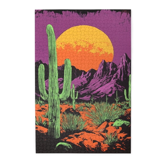 1000 pcs 1000 Piece Vibrant Jigsaw Puzzle Sunset Desert Cactus,Unique and Beautiful Design,Charm Plant Cactus Wooden Puzzles,for Puzzle Lovers,Impossible Hard Difficult Challenging Puzzles for Adults