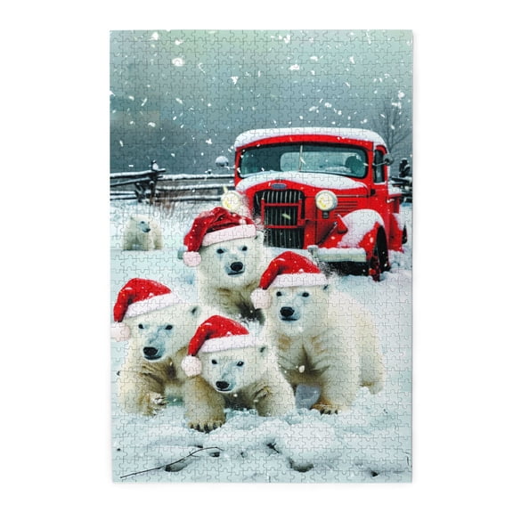 1000 pcs 1000 Piece Vibrant Jigsaw Puzzle White Bear & Truck,Unique Artwork for Adults,Funny Animal Art wooden Puzzles,1000 Piece Jigsaw Puzzle for Adults Challenging Puzzle Perfect for Game Nights