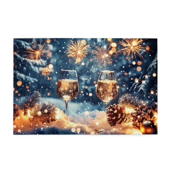1000 pcs 1000 Piece Wooden Puzzles Christmas Fireworks & Wine Glass,Stress Relieving Pleasure,Enchanting Christmas Fireworks & Wine Glass High Difficulty Puzzle 1000 Piece,Gift For Friends And Family