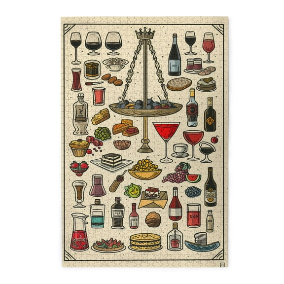 1000 pcs 1000 Piece Wooden Puzzles Food illustration,Challenging Brain Exercise,Stress relieving pleasure,Funny Food whimsical Jigsaw Pieces,Impossible Hard Difficult Challenging Puzzles for Adults