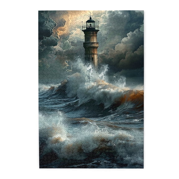 1000 pcs 1000 Piece Wooden Puzzles Lighthouse in the Storm,Creative Activity Hobbies for Adults,Unique and Beautiful Design,Classic Lighthouse in the Storm Modern Art Wood Puzzle,for Puzzle Lovers