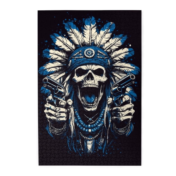 1000 pcs 1000 piece puzzle for adults Gun wielding skull,Challenging Brain Exercise,whimsical Jigsaw Pieces,Modern Style skull Wooden Puzzles,Impossible Hard Difficult Challenging Puzzles for Adults