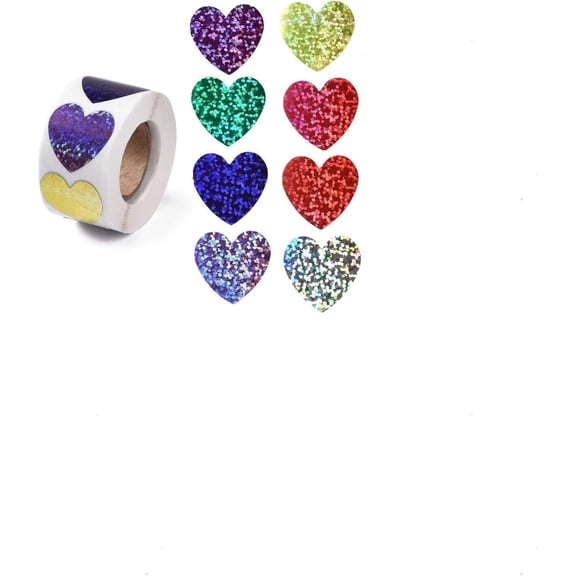 1000 pcs 2rolls Shiny Heart Stickers for Reward Self-Adhesive Motivational Stickers Suitable for Birthday Parties Decorating Wedding School Teachers
