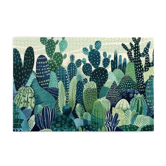 1000 pcs Abstract Green Cactus Puzzles For Adults 1000 Pieces,Funny Abstract Art Plant,Classic Green Cactus Wooden Puzzle 1000 Piece,Gift For Cactus Lovers,Stress Relieving Pleasure,Stunning Artwork