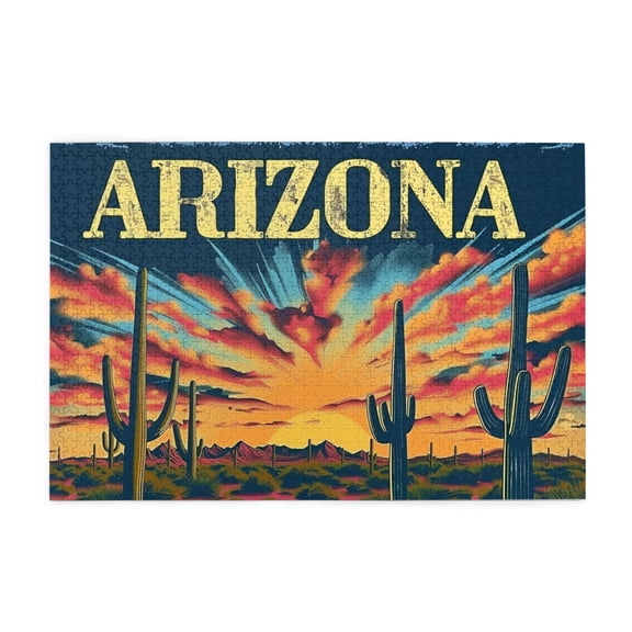 1000 pcs Arizona Slogan Western Desert Cactus Puzzles For Adults 1000 Pieces,Challenging Brain Exercise,Classic Western Desert Cactus Wooden Puzzle 1000 Piece,Creative Activity Hobbies For Adults