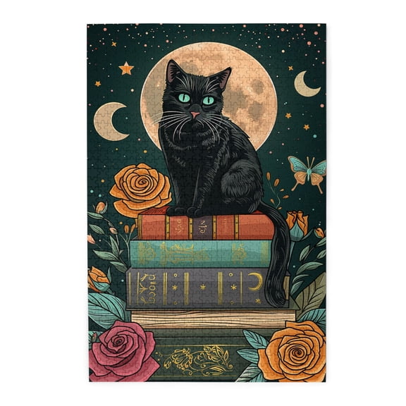 1000 pcs Black Cat & Rose,Book jigsaw puzzles 1000 pieces,Challenging Brain Exercise,Unique and Beautiful Design,beautiful Cat & Rose Wooden Puzzle,Great for Relaxation and Display for Puzzle Lovers