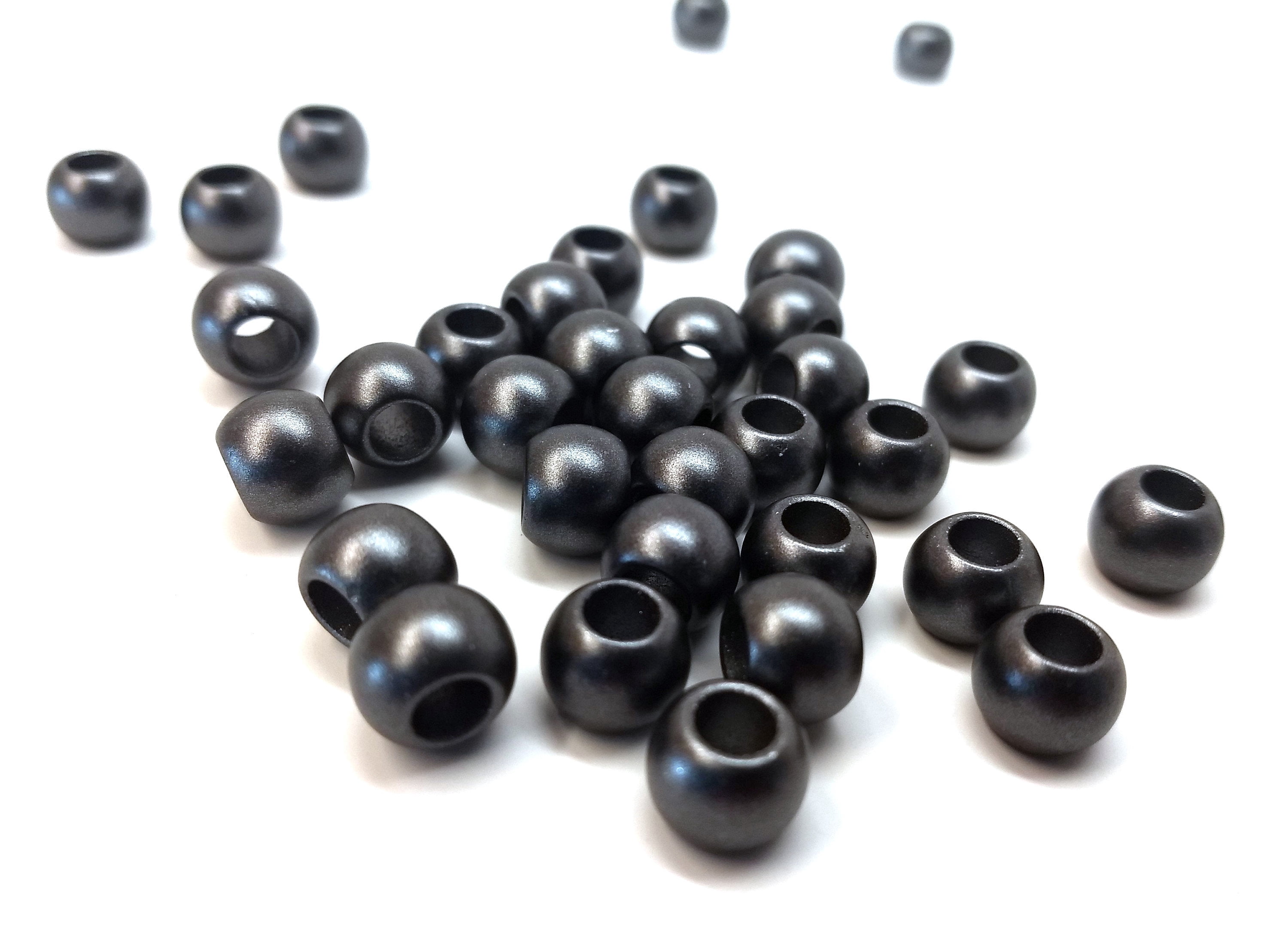 1000 pcs Black Gunmetal Smooth Ball Spacer Beads - 10mm - Large Hole: 4.7mm - MATTE - Fits European Cords and Paracord!