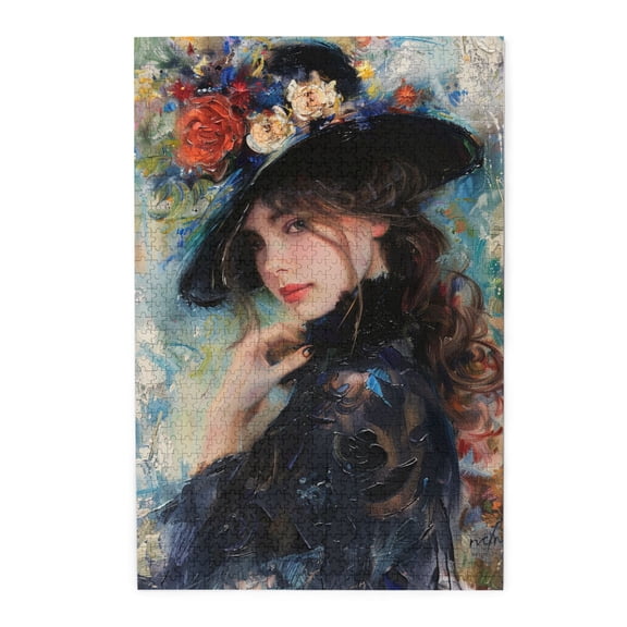 1000 pcs Black dress beauty Wooden Puzzles 1000 Piece,Unique and Beautiful Design,Oil Painting Style Black dress beauty Charm Puzzle 1000 Piece,Great for Relaxation and Display for Puzzle Enthusiasts