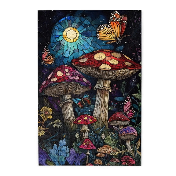 1000 pcs Charm Dreamy Mushroom Night 1000 Piece Wooden Puzzles,Challenging Brain Exercise,Vibrant Colors,Enchanting Mushroom Night Wonderful Fantasy Puzzle 1000 Piece,Fun Gift for Puzzle Enthusiast