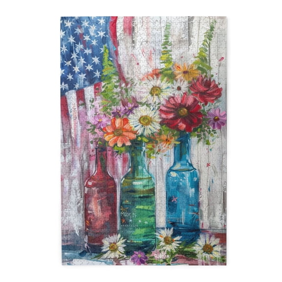 1000 pcs Charm national flag & Vase Wooden Puzzles 1000 Piece,Challenging Brain Exercise,Enchanting national flag & Vase Funny Puzzle,Unique and Beautiful Design,for Flower Lovers & patriot Gifts