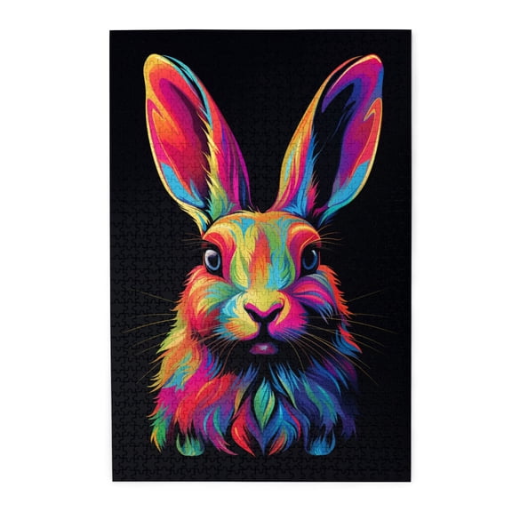 1000 pcs Colorful Rabbit 1000 Piece Animal Puzzles,Wonderful imagination,Relax yourself,Stunning Artwork of Colorful Rabbit Wooden Puzzle,for Rabbit Lovers Gifts,Creative Activity Hobbies for Adults