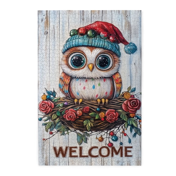 1000 pcs Cute Owl Welcome Slogan 1000 piece puzzle for adults,Challenging Brain Exercise,Funny Owl Modern Art Wooden Puzzle,Unique and Beautiful Design,for Animal Lovers Gifts,Stress relieving puzzle