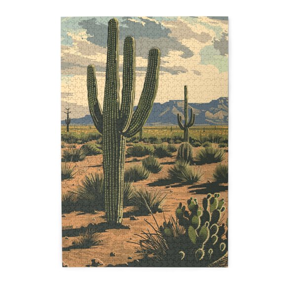 1000 pcs Desert Cactus Wooden puzzles for adults 1000 pieces,Challenging Brain Exercise,Vintage Art Desert Cactus Stress relieving puzzle 1000 Piece,Gift for Cactus Lovers,Unique and Beautiful Design