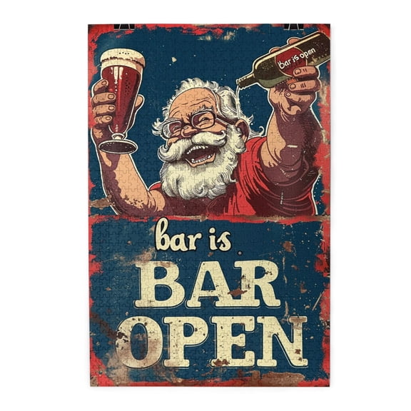 1000 pcs Elderly and Beer 'Bar is Open' Slogan 1000 piece Wooden puzzle for adults,Challenging Brain Exercise,Unique Artwork for Adults,Vibrant Design,Funny Elderly and Beer Stress relieving puzzle