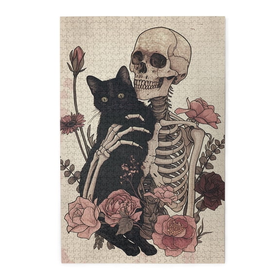 1000 pcs Flower Skeletons & Black Cat Wooden puzzles for adults 1000 pieces,Creative Activity Hobbies for Adults,Unique and Beautiful Design,Impossible Hard Difficult Challenging Puzzles for Adults