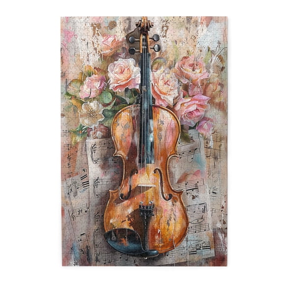 1000 pcs Flower violin & Music Score 1000 piece puzzle for adults,Vibrant Design,Challenging Brain Exercise,Vintage violin & Music Score Wooden Puzzles,Gift for violin Lovers,High difficulty puzzle