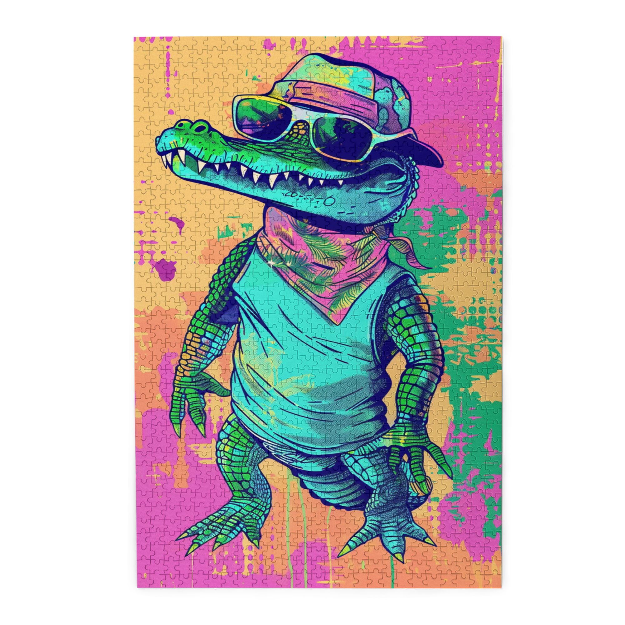 1000 pcs Funny Sunglasses Crocodile 1000 Piece Animal Puzzles,Unique Artwork for Adults,Vibrant Design,Chic Sunglasses Crocodile Modern Style Wooden Puzzles,Gift for Animal Lovers,Relax yourself