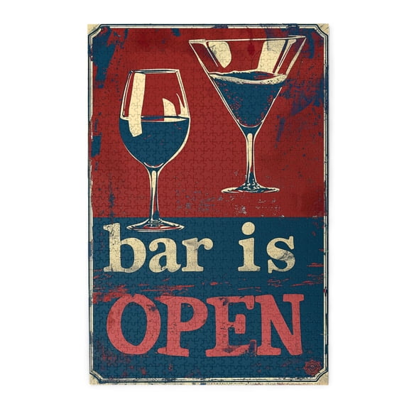 1000 pcs Goblet 'Bar is Open' Slogan puzzles for adults 1000 pieces,Challenging Brain Exercise,Unique Artwork for Adults,Exquisite Goblet Vintage Wooden Puzzles,Creative Activity Hobbies for Adults