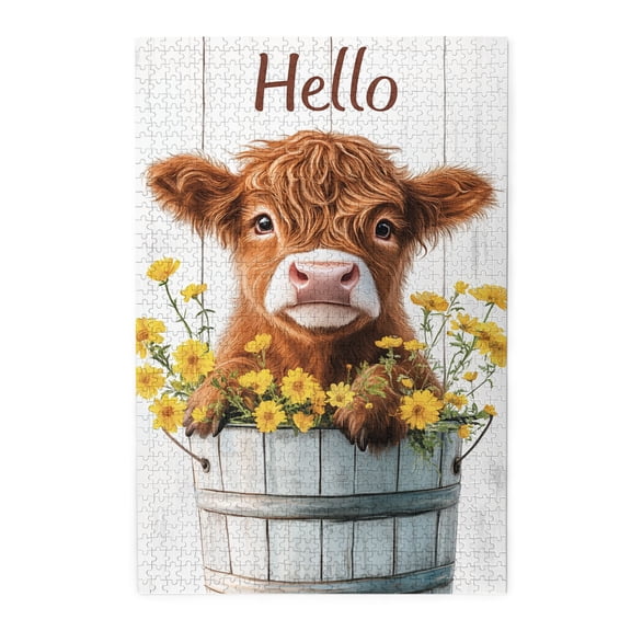 1000 pcs Hello Slogan Calf & Flower 1000 Piece Vibrant Jigsaw Puzzle,Creative Activity Hobbies for Adults,Challenging Brain Exercise,Funny Animal Art Wooden Puzzles,for animal Lovers Gift,Fun Puzzles