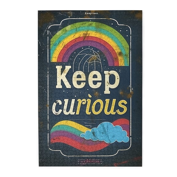 1000 pcs Keep curious Slogan rainbow Wooden Puzzles 1000 Piece,Unique and Beautiful Design,whimsical Jigsaw Pieces,Charm rainbow Puzzle 1000 Piece,Great for Relaxation and Display for Puzzle Lovers