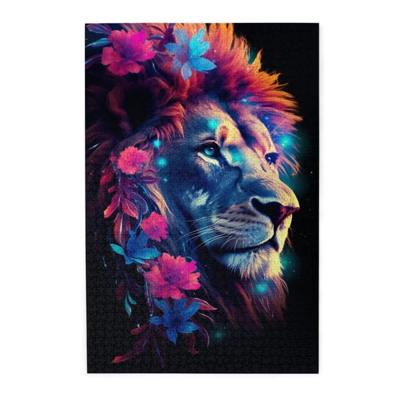 1000 pcs Modern Art Flower Lion Wooden Puzzles 1000 Piece,Vibrant and Beautiful Design,Stunningly Vibrant Colors,Charm Flower Lion Puzzle,Gift for Lion Enthusiast,Creative Activity Hobbies for Adults