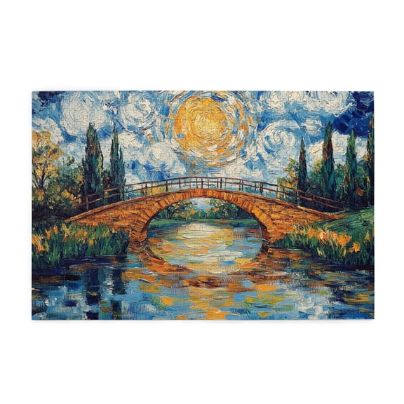 1000 pcs Moonlight Bridge Puzzles For Adults 1000 Pieces,Unique And Beautiful Design,Vibrant Colors,Oil Painting Style Moonlight Bridge Vintage Art Wooden Puzzle 1000 Piece,High Difficulty Puzzle