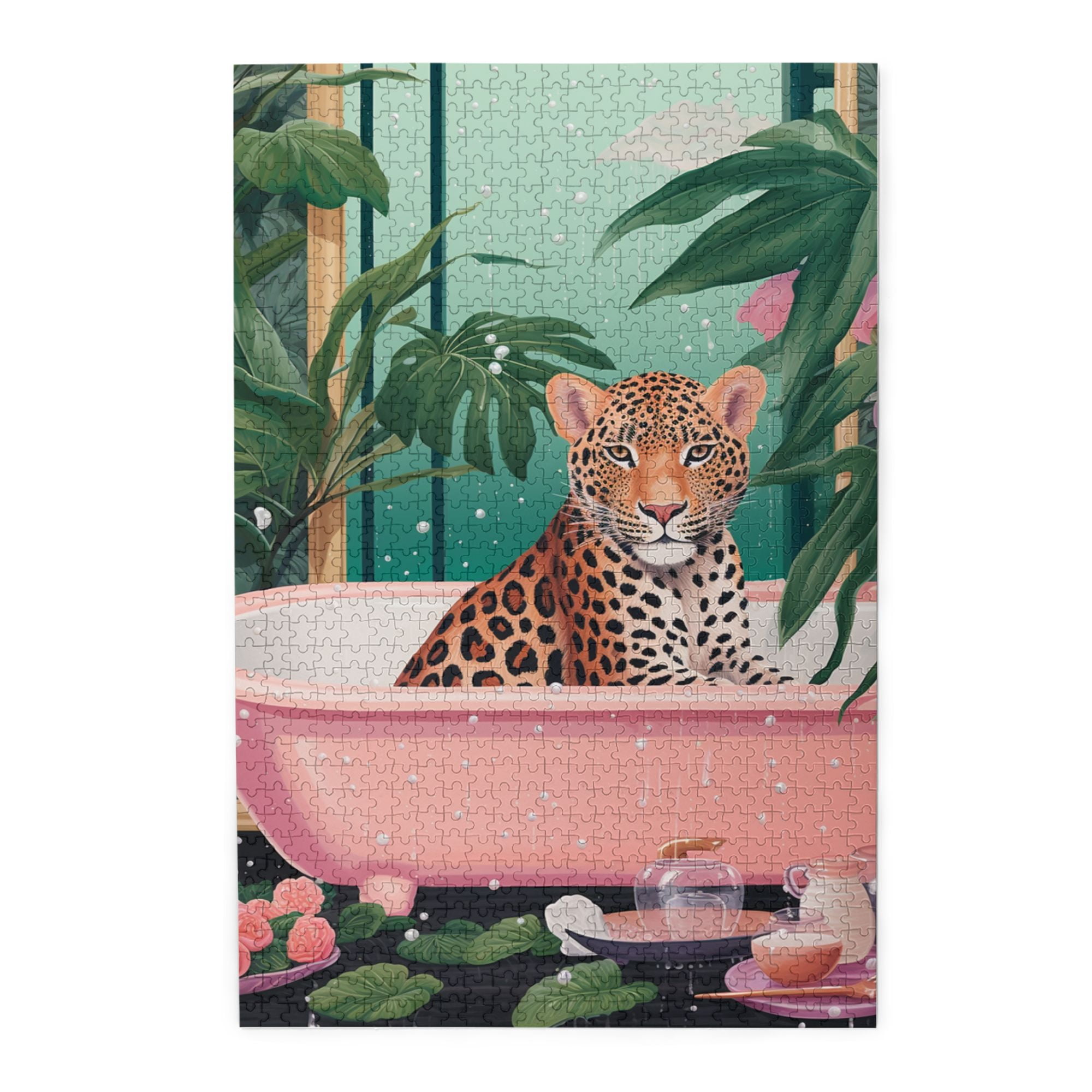 1000 pcs 1000 Piece Animal jigsaw puzzles Bathing Time of Leopards,Unique and Beautiful Design,Modern Style Animal Wooden Puzzle,for animal Lovers Gifts,Challenging Brain Exercise,Stunning Artwork