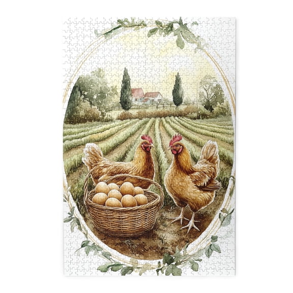 1000 pcs 1000 Piece Vibrant Jigsaw Puzzle Rural cock & Eggs,Fun Artwork for Adults,Classic Rural cock & Egg Wooden Puzzles 1000 Piece,for Rustic Life Lovers Gifts,Creative Activity Hobbies for Adults