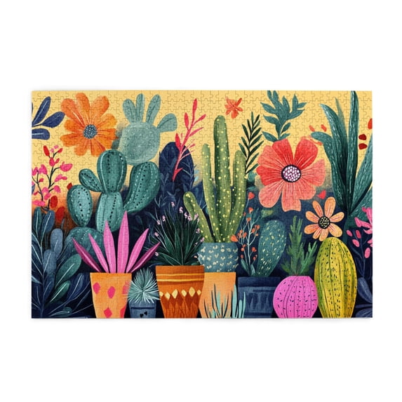 1000 pcs 1000 Piece Vibrant Wooden Jigsaw Puzzle Colorful Potted Plant Cactus,Unique Artwork For Adults,Classic Colorful Potted Plant Cactus Puzzles,Great For Relaxation And Display For Puzzle Lovers