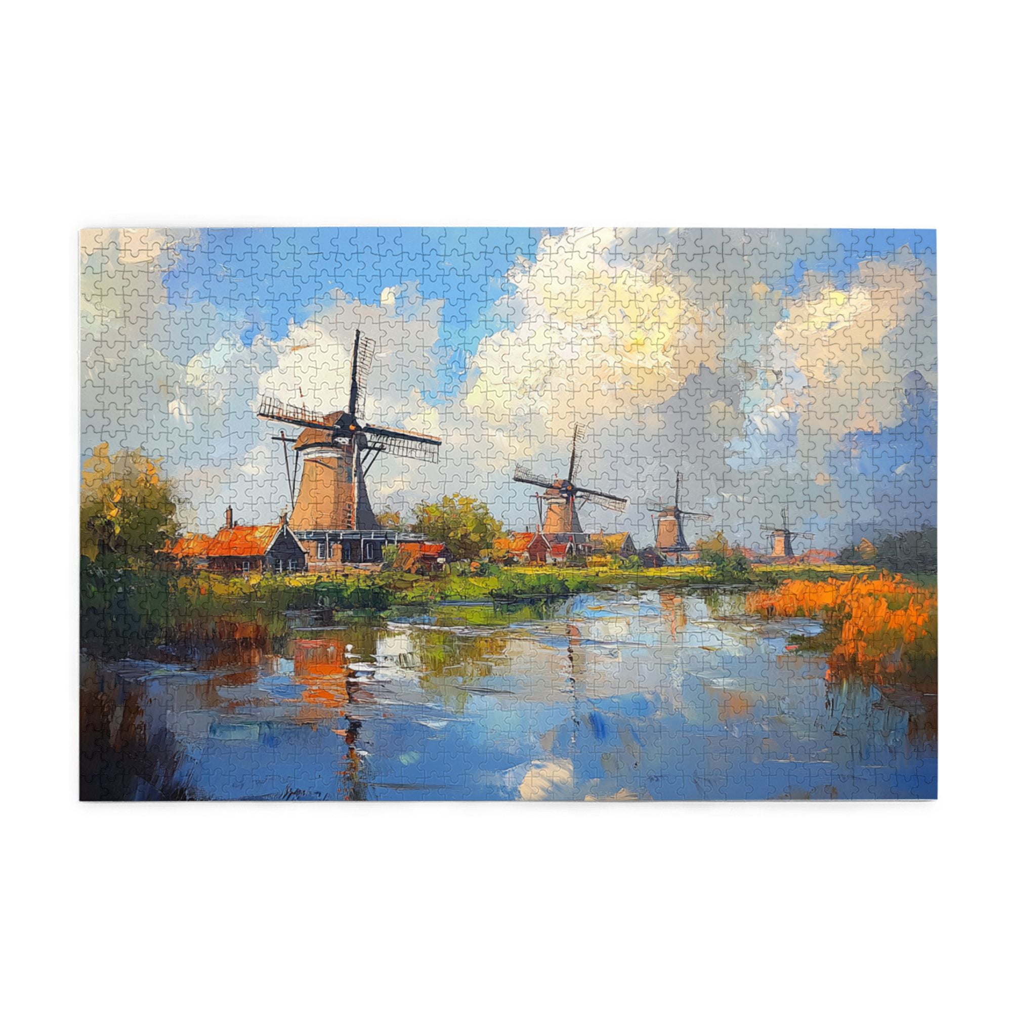 1000 pcs 1000 Piece Vibrant Wooden Jigsaw Puzzle Riverside Windmill