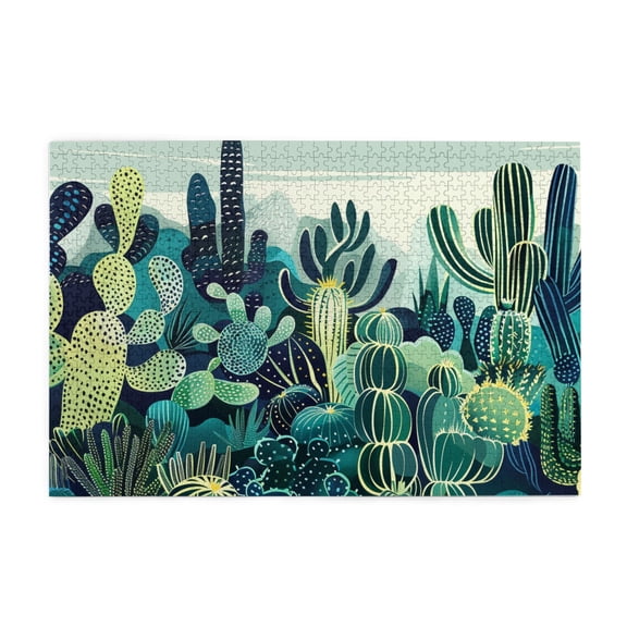 1000 pcs 1000 Piece Wooden Puzzles Abstract Green Cactus,Challenging Brain Exercise,Exquisite Green Cactus Stress Relieving Puzzle 1000 Piece,Impossible Hard Difficult Challenging Puzzles For Adults
