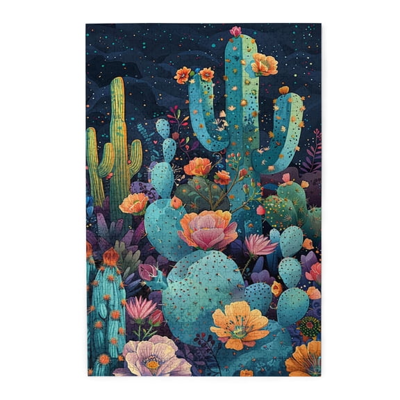 1000 pcs 1000 Piece Wooden Puzzles Cactus Garden Night,Challenging Brain Exercise,Stress relieving pleasure,Charm Plant Art Stress relieving puzzle 1000 Piece,Gift for Plant Cactus Lovers,Fun Puzzle