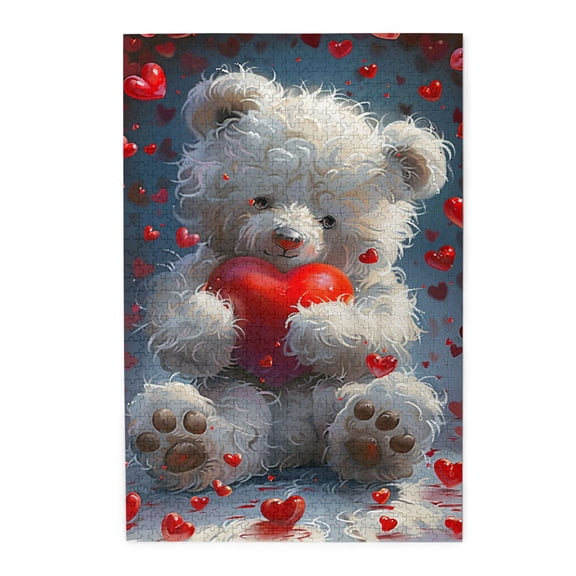1000 pcs 1000 Piece Wooden Puzzles Muppet Bear and Red Heart,Challenging Brain Exercise,Stunningly Vibrant Colors,Exquisite Muppet Bear whimsical Jigsaw Pieces,for Puzzle Lovers Gift,Stunning Artwork