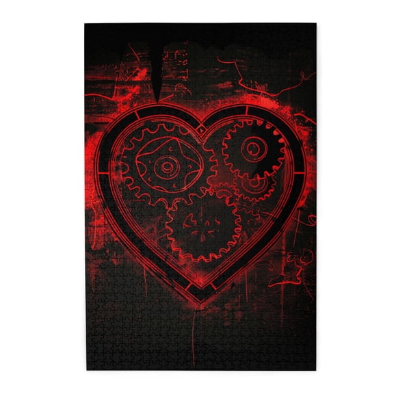 1000 pcs 1000 Piece Wooden Puzzles Red Heart mechanical gears,Challenging Brain Exercise,Vibrant Colors,Unique Artwork for Adults,Exquisite Red Heart gears Stress relieving puzzle,Stunning Artwork