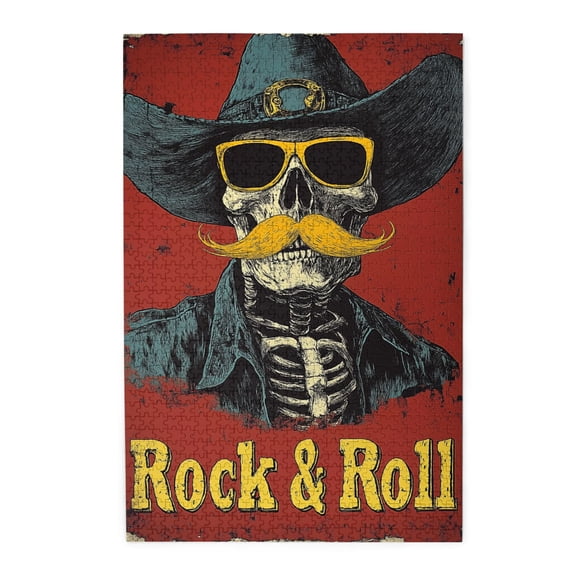 1000 pcs 1000 Piece Wooden Puzzles Skeleton Cowboy Rock & Roll,Challenging Brain Exercise,Unique Artwork for Adults,Classic Cowboy Puzzle Puzzle 1000 Piece,Unique and Beautiful Design,Relax yourself