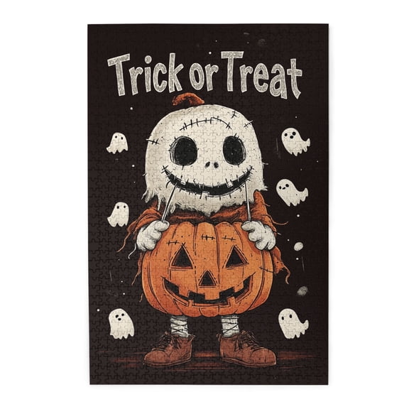 1000 pcs 1000 Piece Wooden Puzzles Trick or Treat Slogan Pumpkin Muppet,Vibrant Design,Challenging Brain Exercise,Classic Holiday Gifts,Fun Pumpkin Muppet Puzzle,Creative Activity Hobbies for Adults