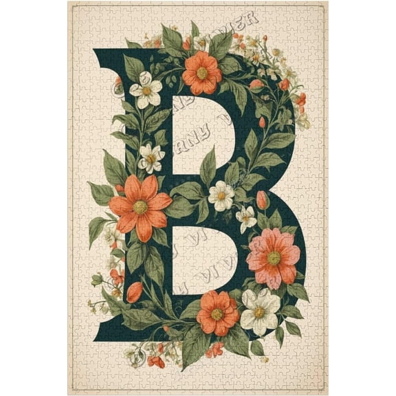 1000 pcs Puzzle Flower Letter B Design Aesthetic Floral Alphabet Jigsaw Decorative Puzzle for Adults, Perfect for Mindfulness and Relaxation