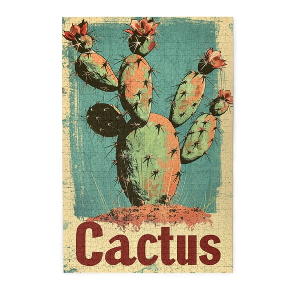 1000 pcs Retro Cactus 1000 Piece Wooden Puzzles,Creative Activity Hobbies for Adults,Funny Cactus Vintage Art Puzzle,1000 Piece Jigsaw Puzzle for Adults Challenging Puzzle Perfect for Game Nights