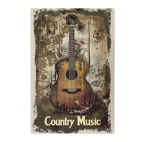 1000 pcs Retro Guitar country music puzzles for adults 1000 pieces,Challenging Brain Exercise,Exquisite Guitar Vintage Art Wooden Puzzle 1000 Piece,Great for Relaxation and Display for Puzzle Lovers